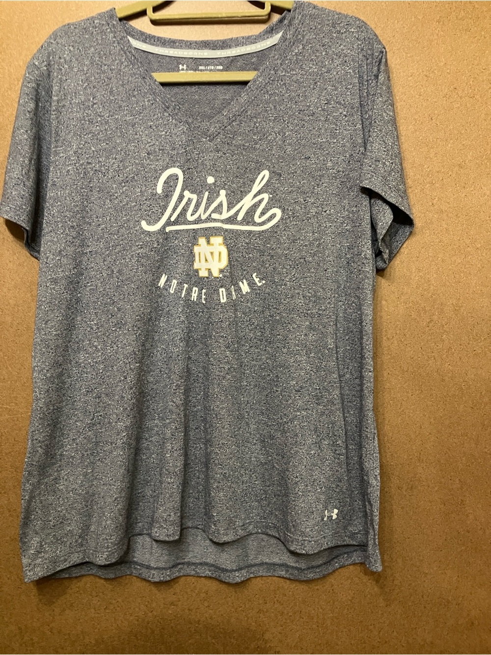 Under Armour Heathered Blue Notre Dame 'Irish' V‑Neck Tee - Picture 9 of 10